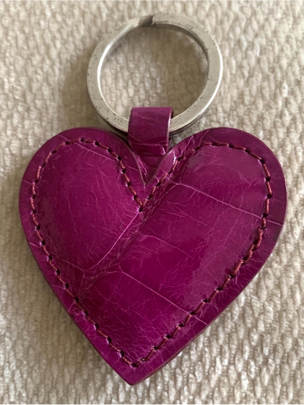 Deep Glazed Magenta Heart Shaped Alligator Leather Keyring - Women Accessories